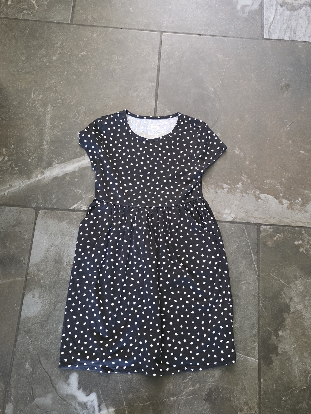 wonder nation Navy and White Polka Dot Short Sleeve Dress